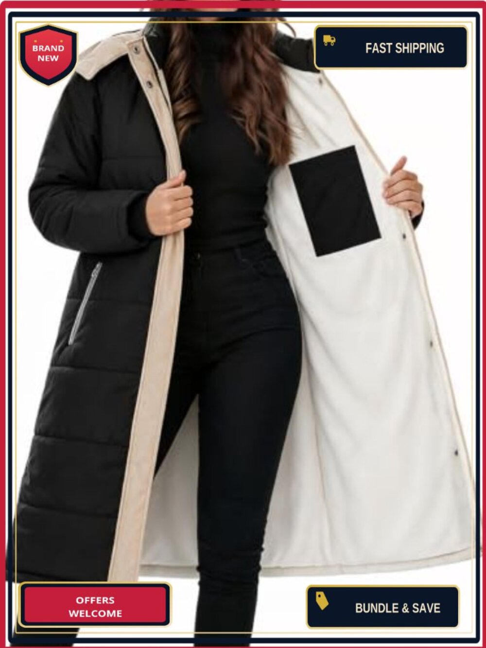 Long Puffer Coat Sherpa Lined Winter Jacket with Hood